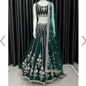 Silver Embellished Dark Green Lehenga / Lehnga Set with Dupatta